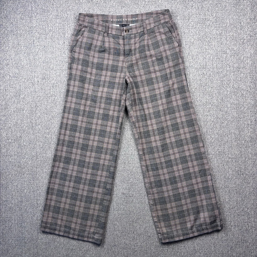 American Eagle Pants Women's 10 Regular Plaid Super High Rise Baggy Wide Leg